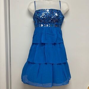 BCBG Maxazria Larkspur Blue Chiffon Beaded Paillette Bust Slip Dress